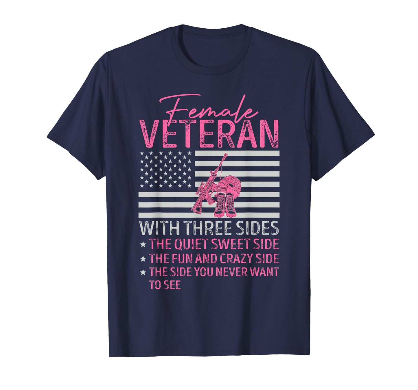 Womens Female Veteran with Three Sides Mom Mother Grandma T-Shirt