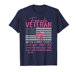 Womens Female Veteran with Three Sides Mom Mother Grandma T-Shirt