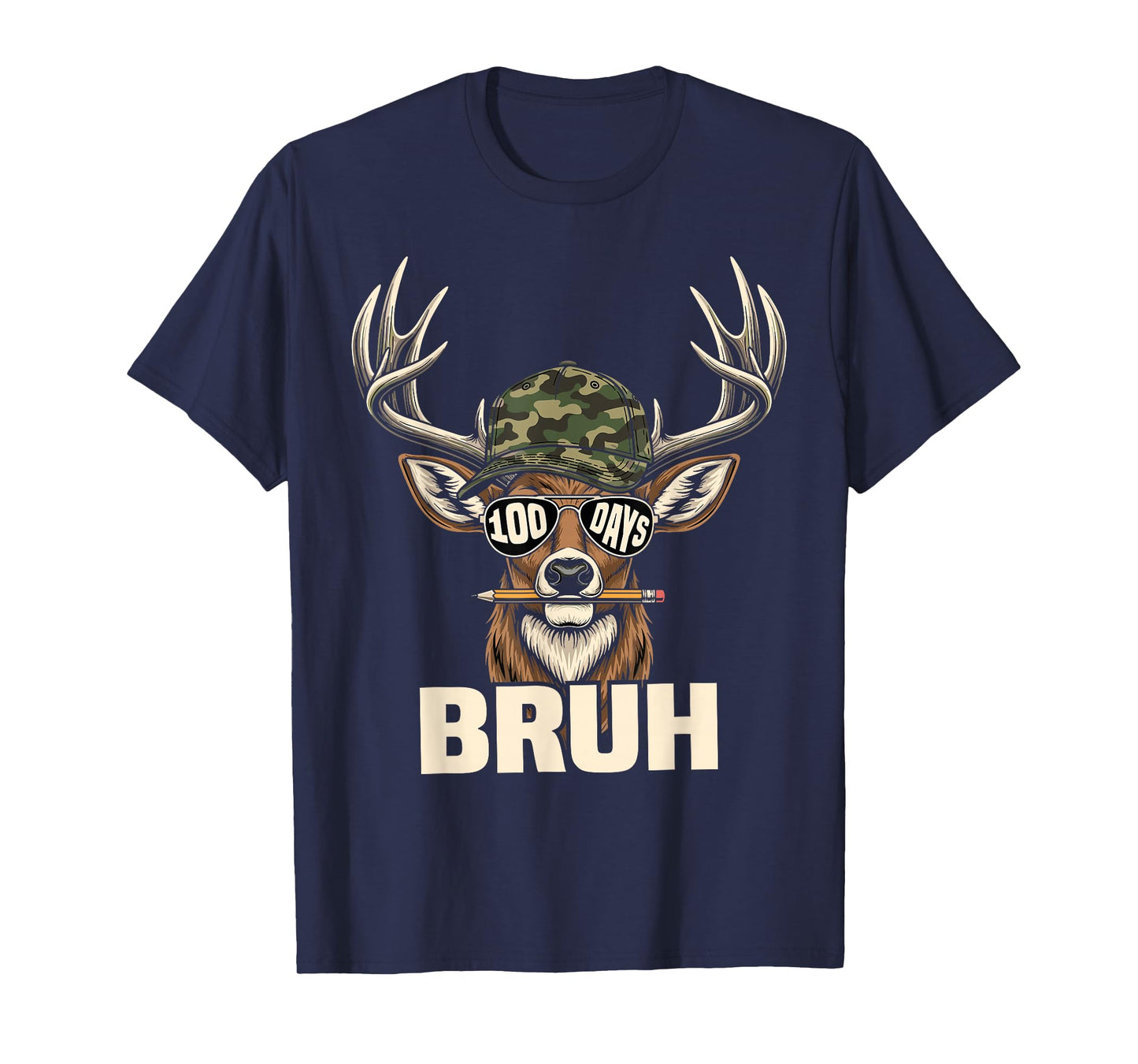 100 Days of School Camo Deer 100th Day of School Boys Teens T-Shirt