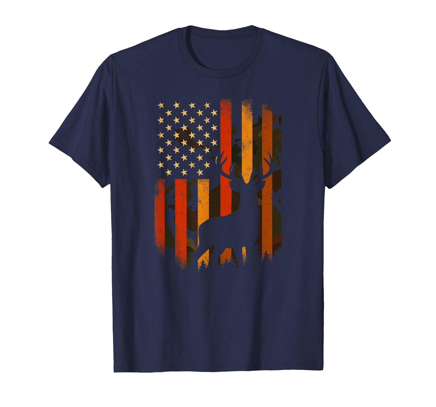 Deer Hunting American Flag Camo Patriotic Hunter Outdoors T-Shirt