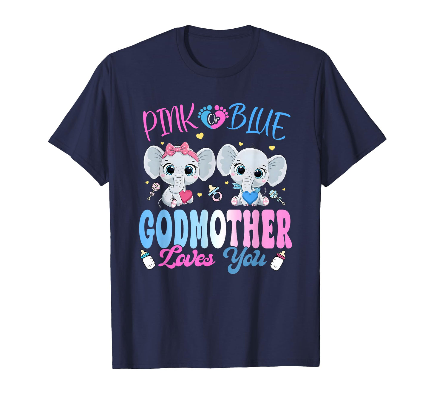 Pink or Blue Godmother Loves You Gender Reveal Elephant T-Shirt