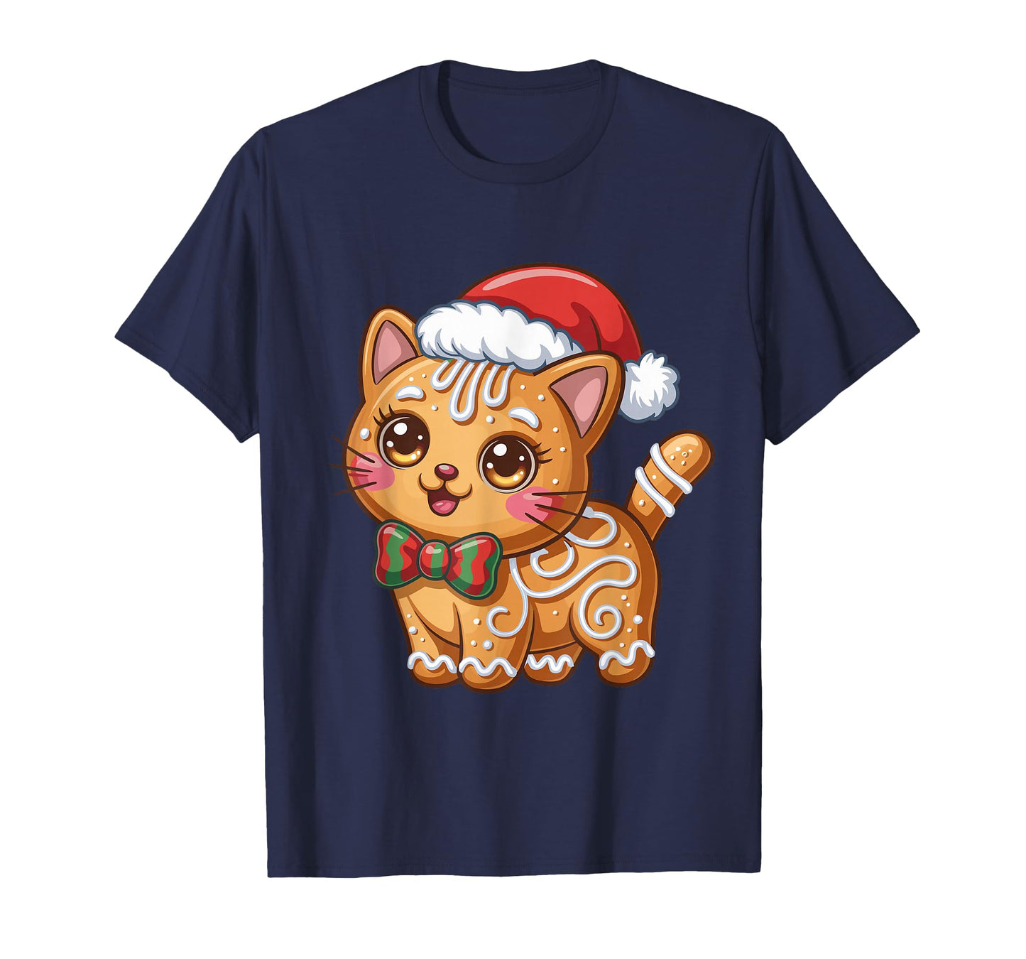 Gingerbread Cat Christmas Cat Lover Xmas T-Shirt