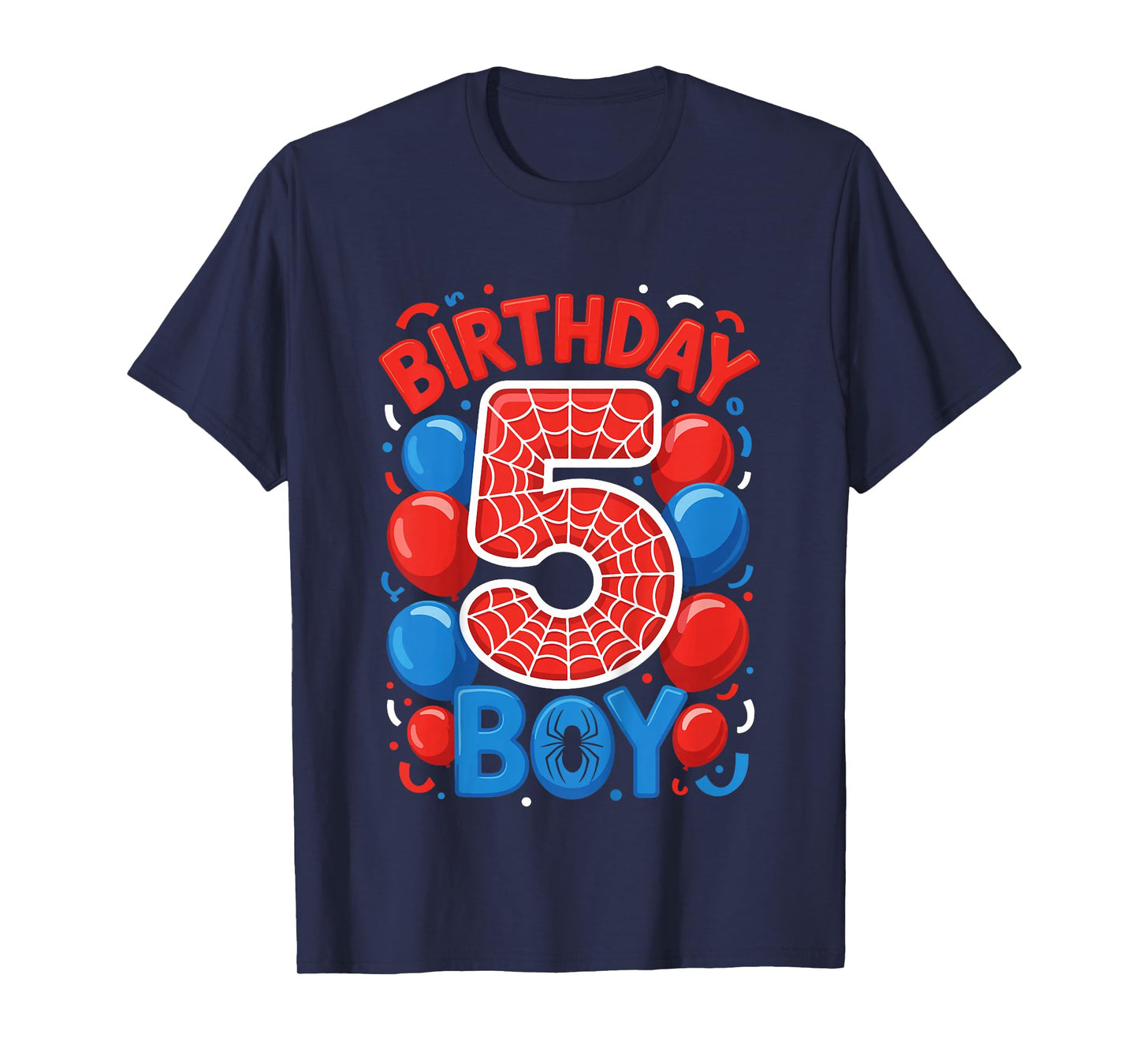 Kids 5th Birthday Spider Web 5 Year Old Boy Party T-Shirt