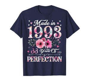 33 Year Old in 1993 Floral 33th Birthday Gifts for Women T-Shirt