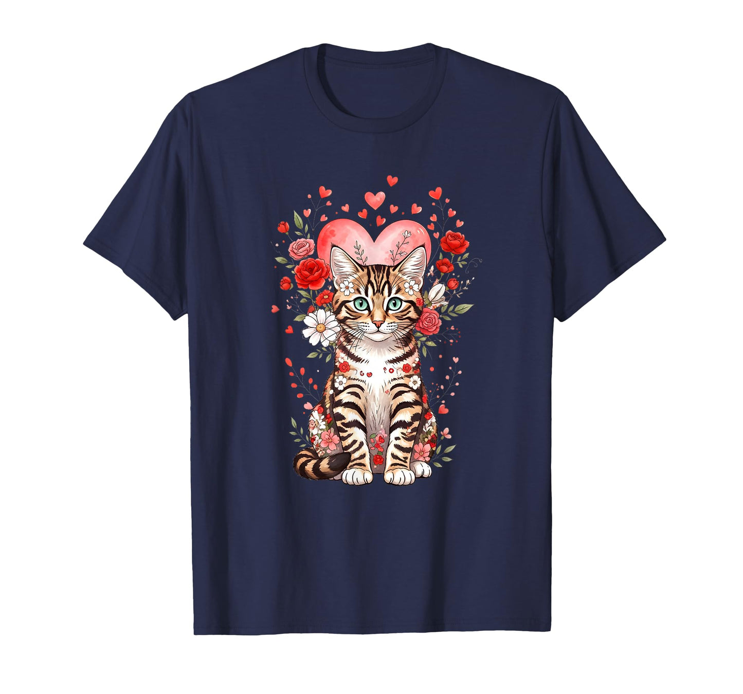 Bengal Cat Valentine Floral Heart for Cat Lovers T-Shirt