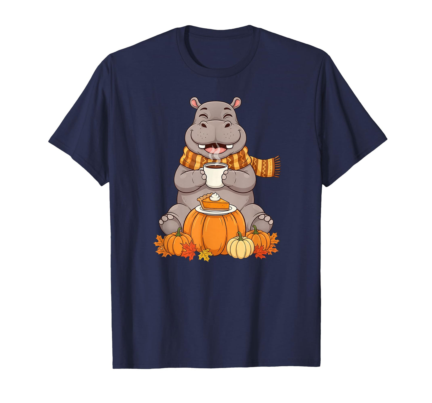 Funny Hippo Coffee Autumn Thanksgiving Womens Mens Kids T-Shirt