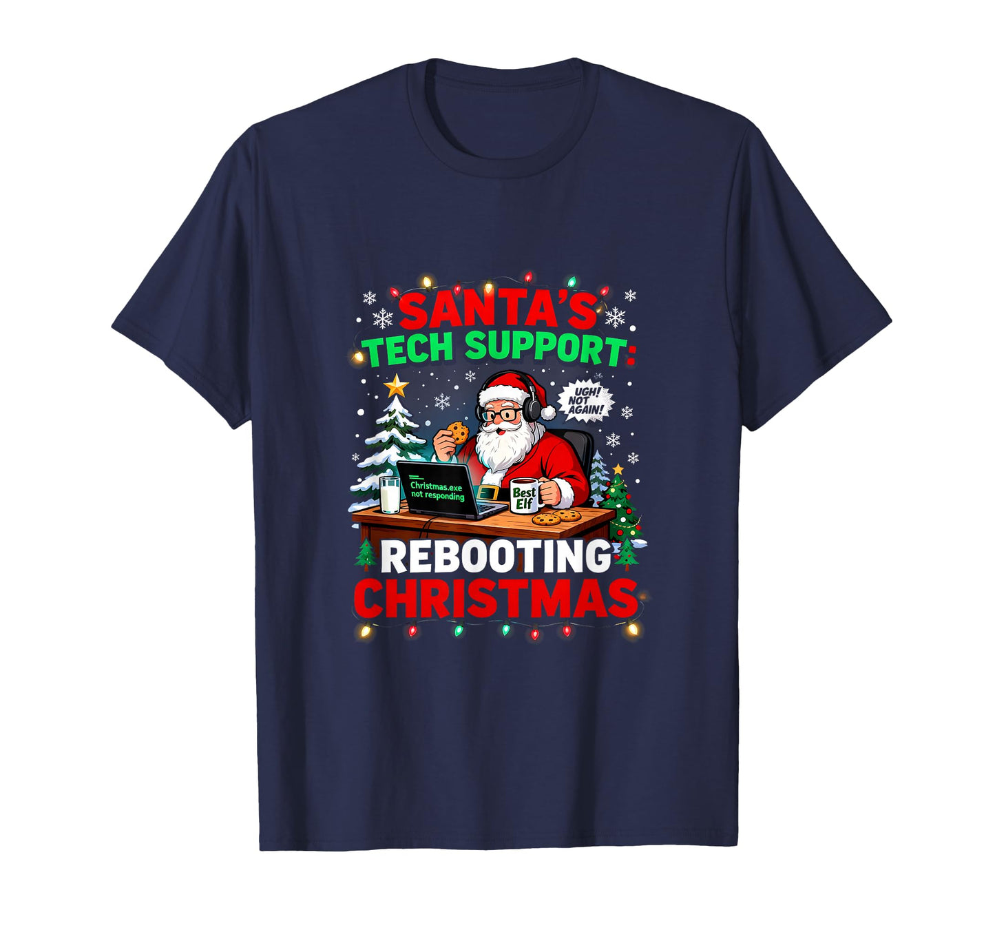 Rebooting Funny Santa's Tech Support Christmas Computer Meme T-Shirt