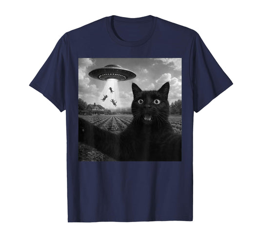 Cat Selfie with Alien UFO Funny Cats Gifts Boy Men Women Kid T-Shirt
