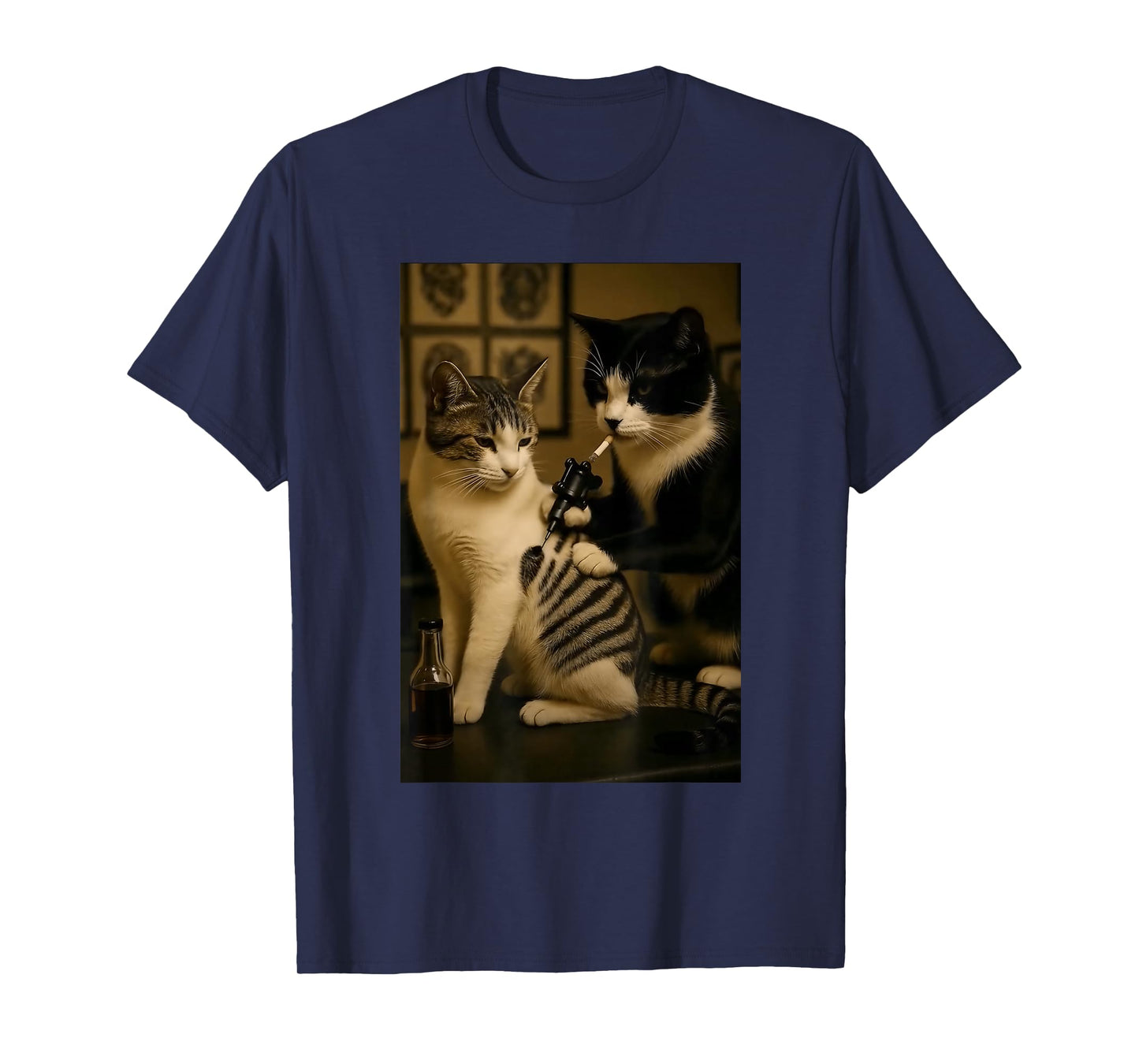 Vintage Cat Smoking Tattoo Inked Kitty Artist Funny Meme T-Shirt
