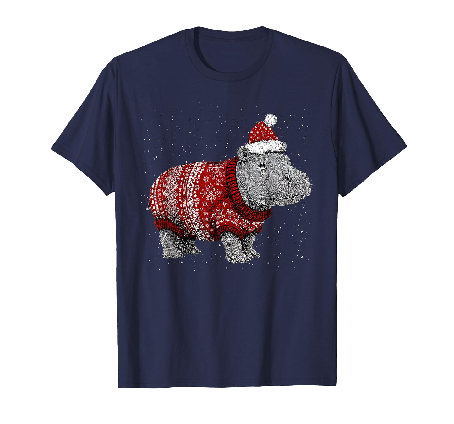 Merry Christmas Funny Hippo Santa Hat Xmas Pajama T-Shirt