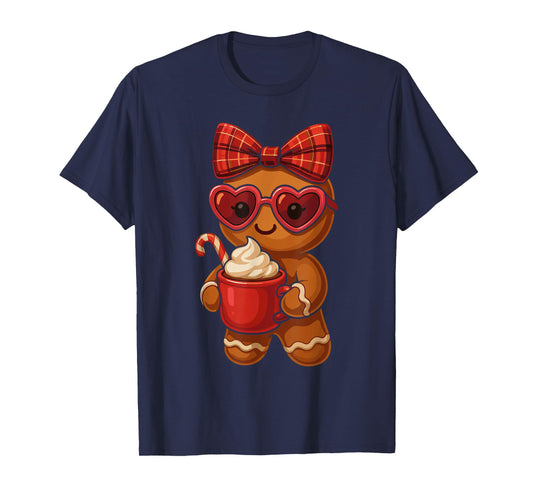 Gingerbread Drinking Hot Chocolate Christmas for Women Girls T-Shirt