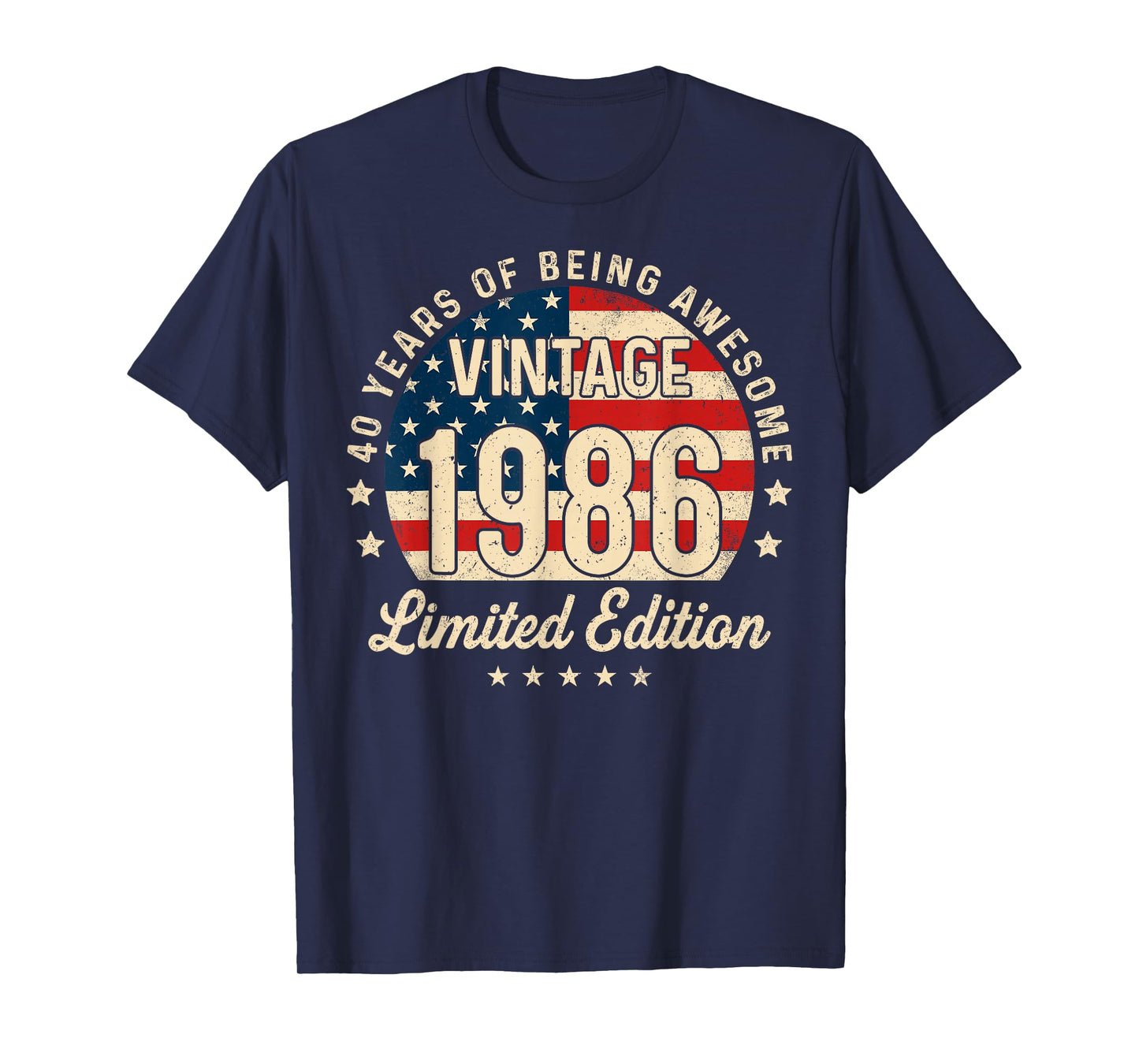 40th Birthday Vintage 1986 40 Year Old Gifts Men USA Flag T-Shirt