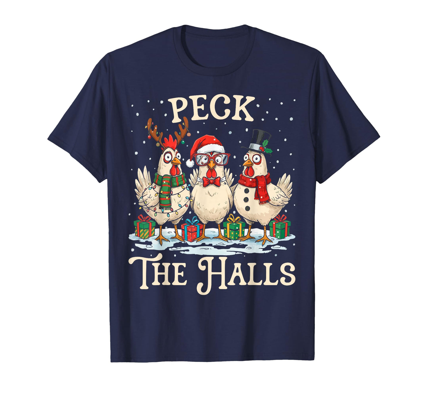Peck The Halls Chicken Christmas Farm Animal Funny Santa Hat T-Shirt