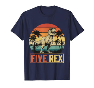Funny Kids Five Rex Dinosaur Birthday 5 Year Old Boy T-Shirt