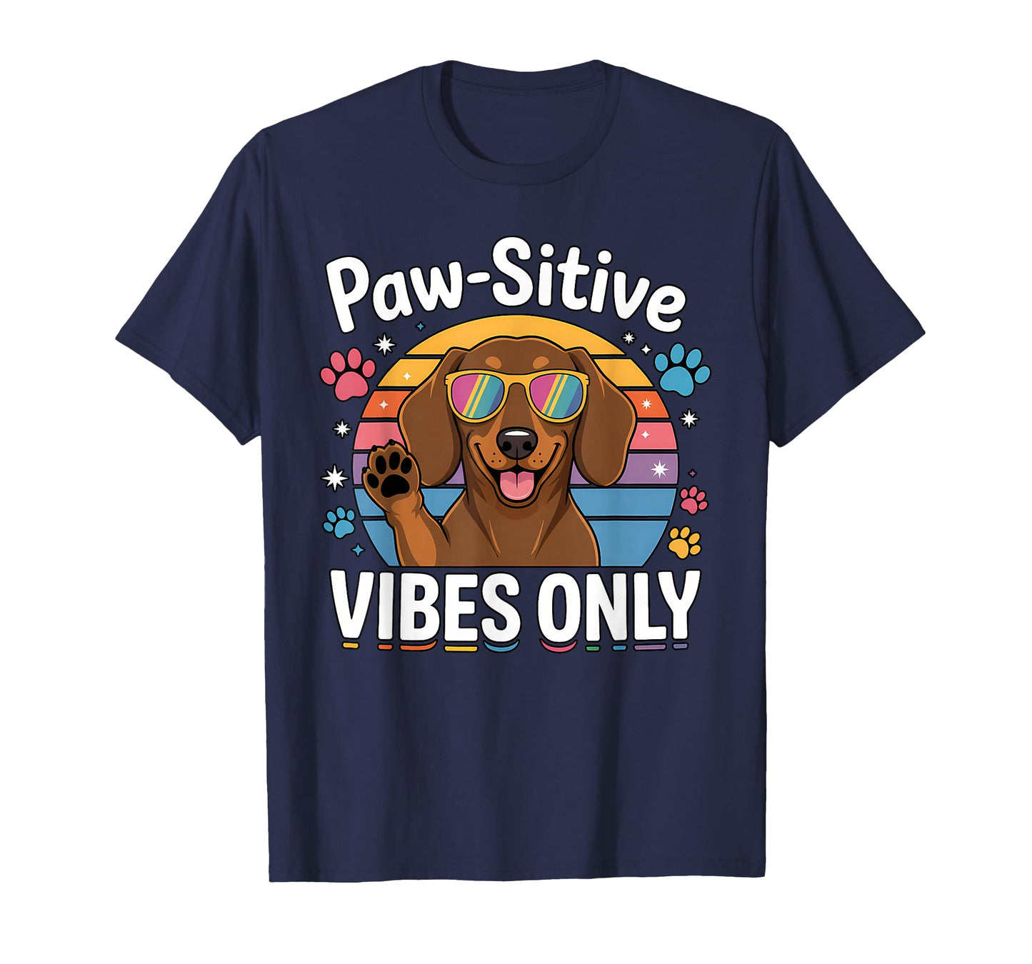 Vintage Dachshund Paw-sitive Vibes Only Cute Dog Lover T-Shirt