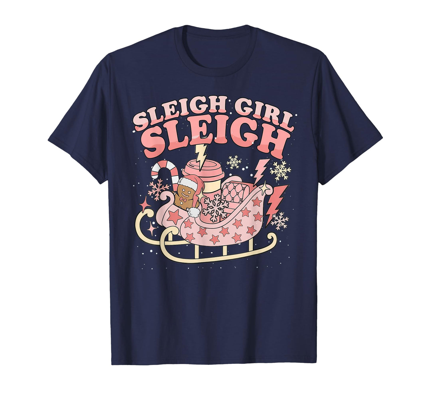 Christmas Gingerbread Pink Sleigh Girl Xmas Girls Kids Women T-Shirt