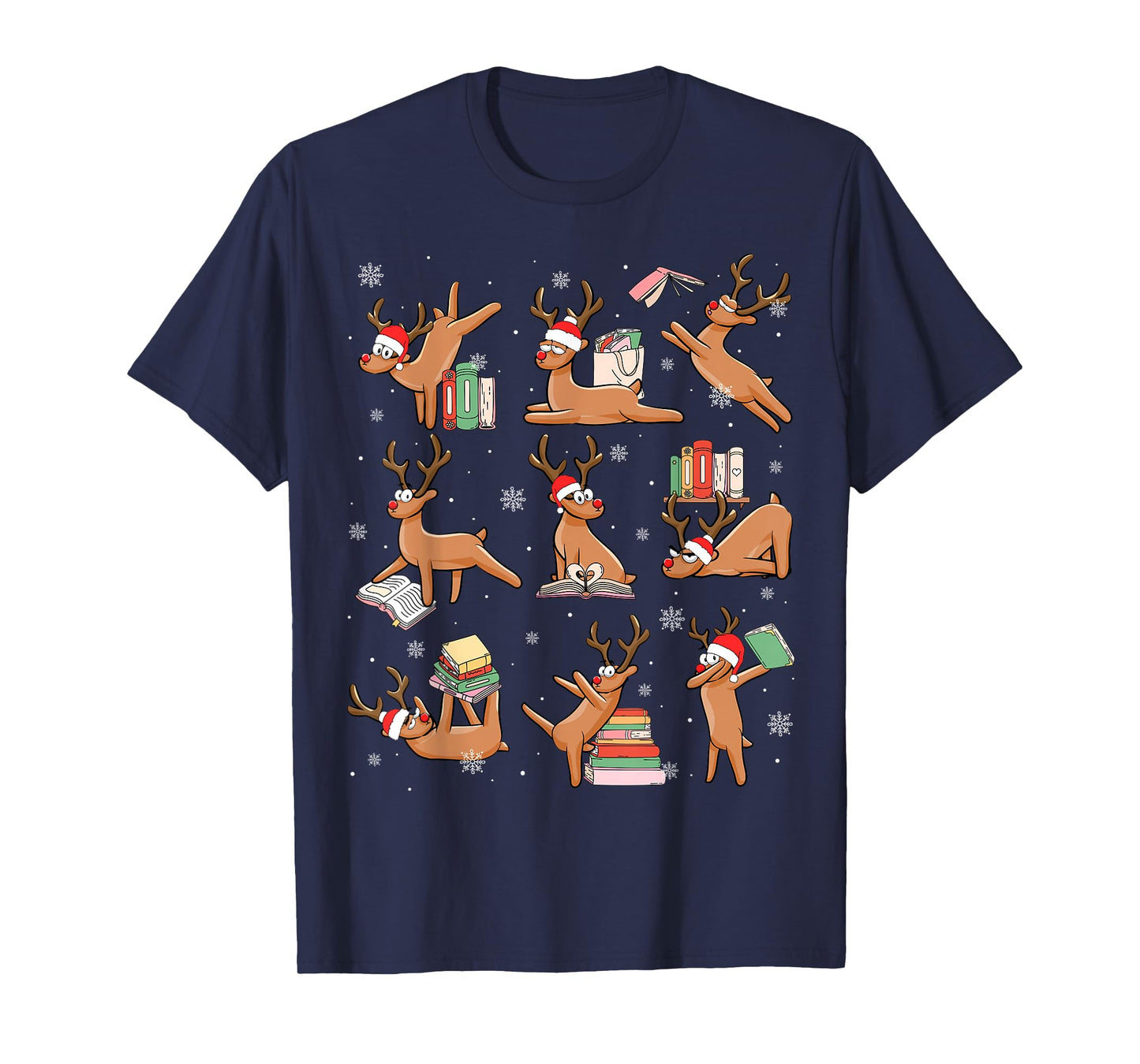Reindeer Reading Book Christmas Teacher Librarian Bookworm T-Shirt