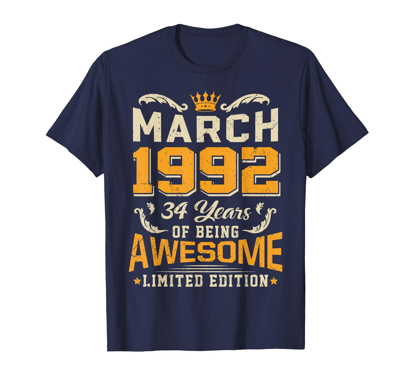 March 1992 Vintage 34 Years Awesome 34th Birthday Mar T-Shirt