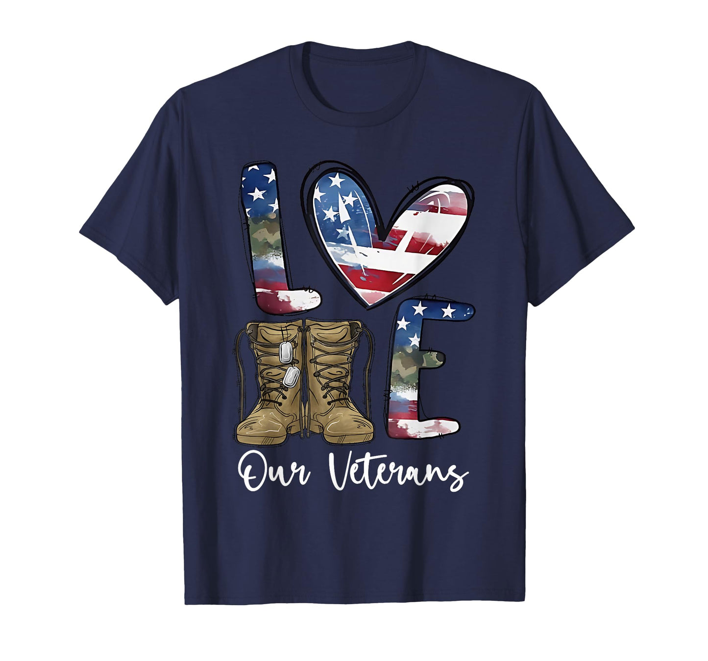 Love Our Veterans Day Proud Military American Flag Thank You T-Shirt