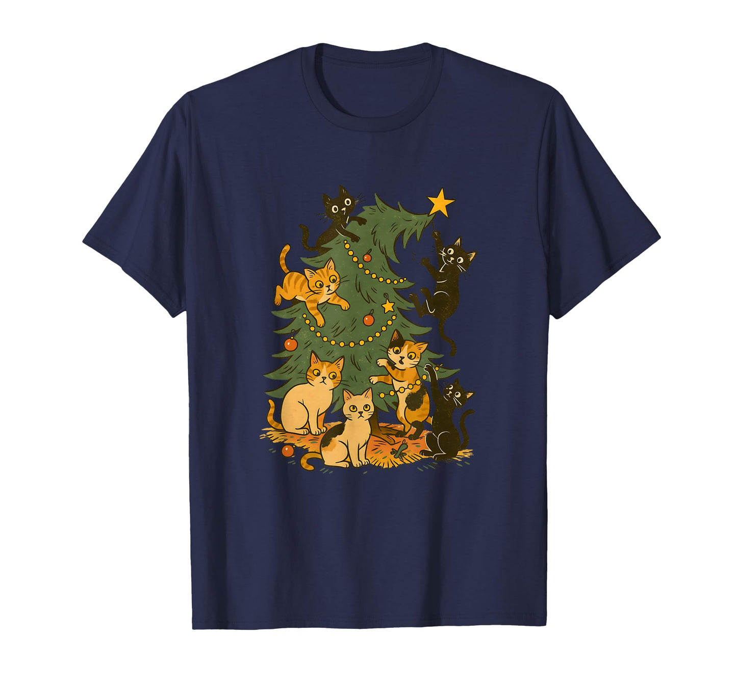 Vintage Christmas Cats Design | Funny Retro Holiday Tree Cha T-Shirt