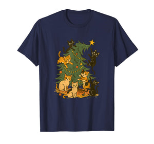 Vintage Christmas Cats Design | Funny Retro Holiday Tree Cha T-Shirt