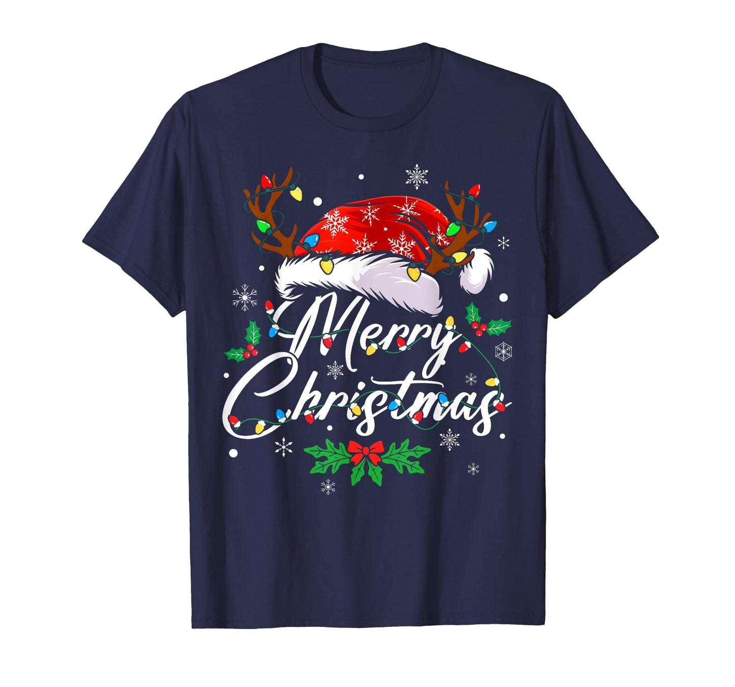 Merry Christmas Lights Red Santa Hat Xmas Family Men Women T-Shirt
