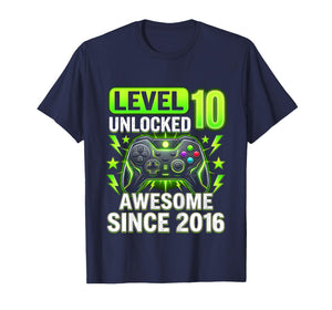 Kids 10th Birthday Gamer Level 10 Unlocked Awesome Since 2016 T-Shirt