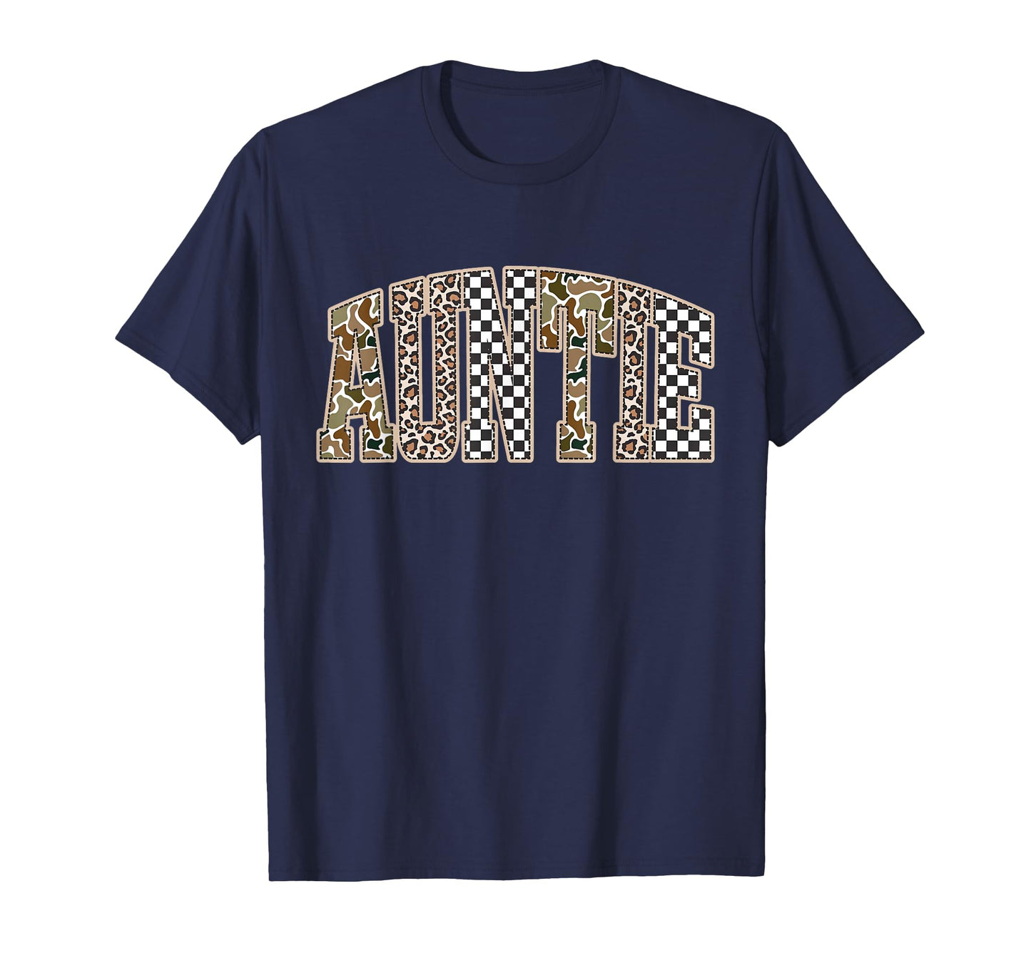 Vintage Camo Leopard Checkered Auntie Pregnancy Announcement T-Shirt