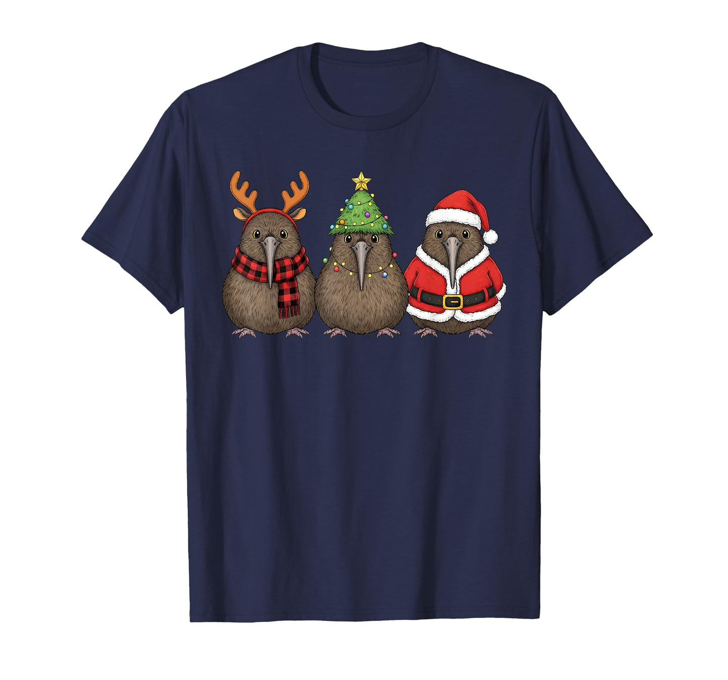 Retro Christmas Kiwi Bird Santa Reindeer T-Shirt