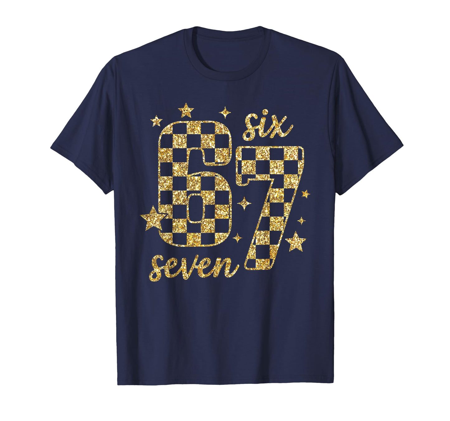 Funny Gold Checkered Six Seven Meme 67 Bling Bling Teacher T-Shirt