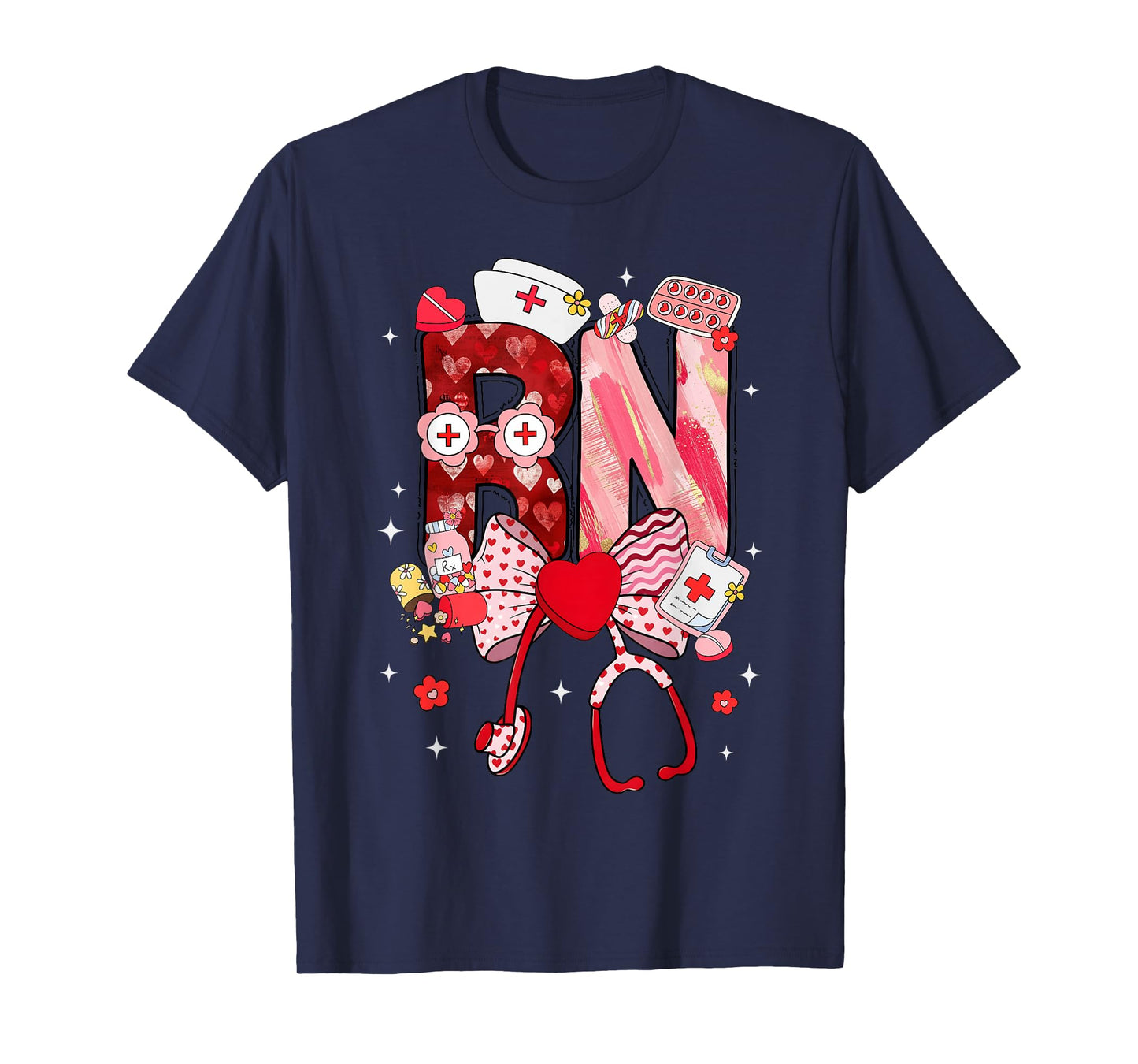 Valentine RN Nurse Coquette Bow Stethoscope Girl Women T-Shirt
