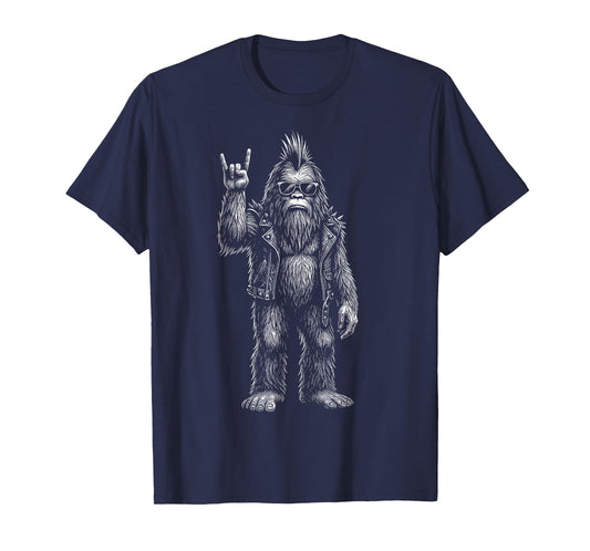 Punk Rocker Bigfoot Funny Sasquatch Rock and Roll Music Fan T-Shirt