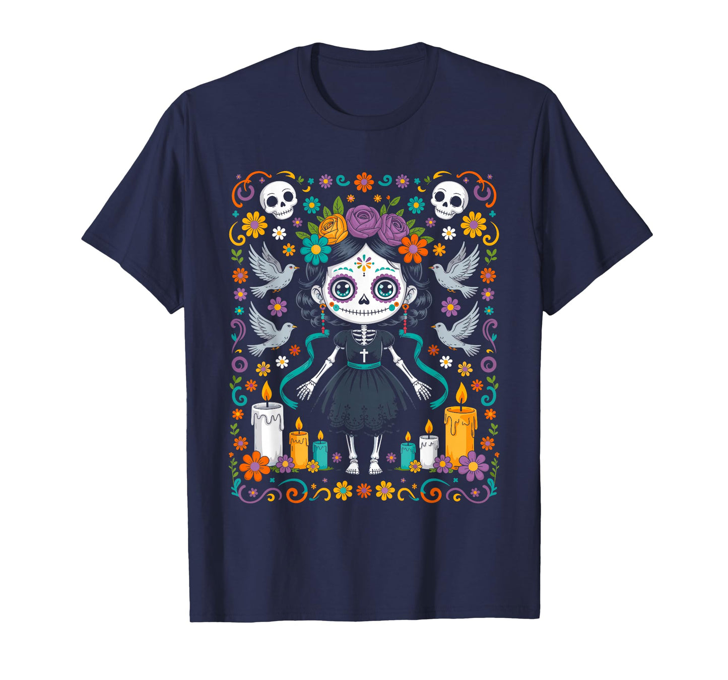 La Catrina Día De Los Muertos Cute Mexican Folk Art T-Shirt