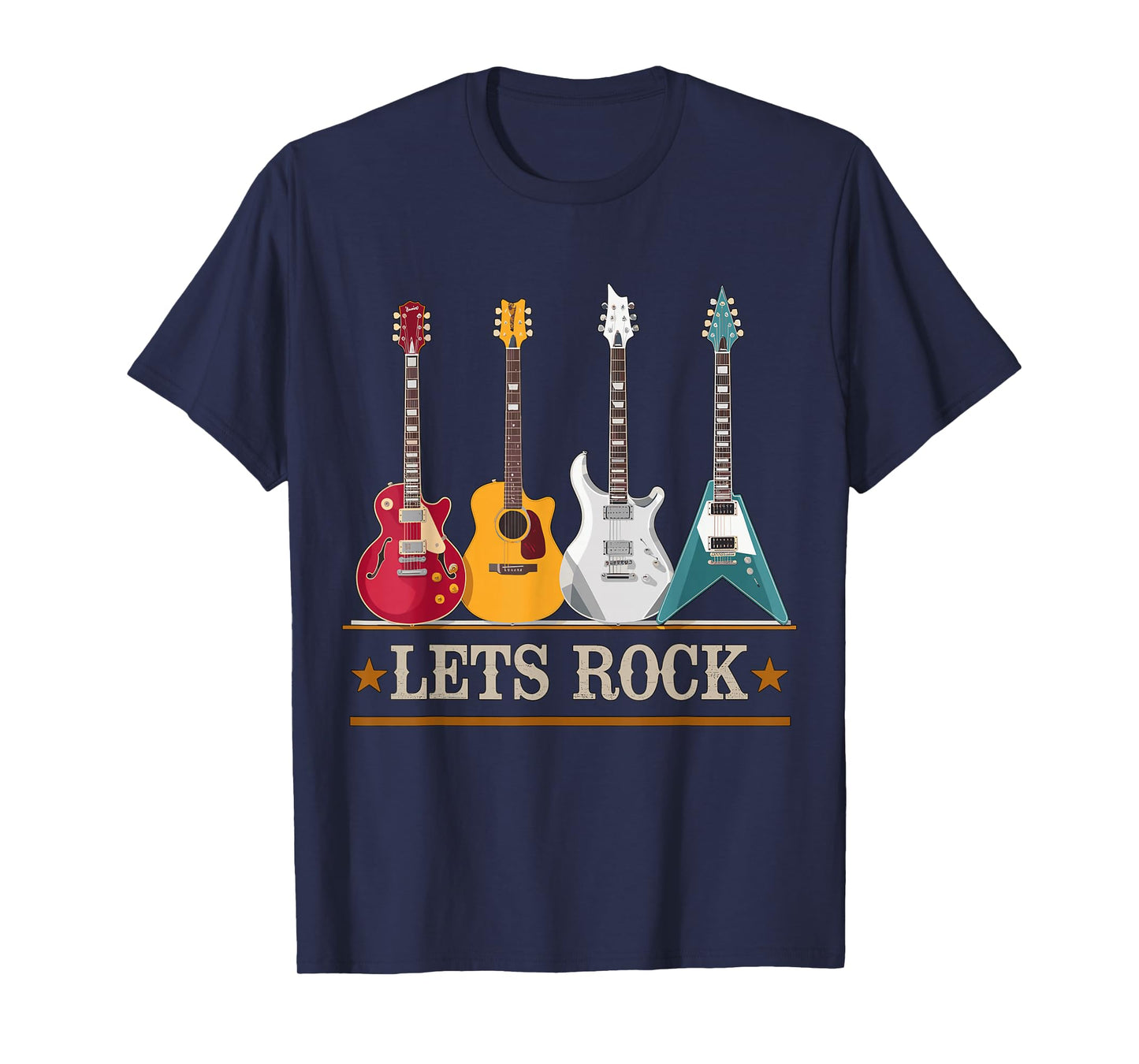 Let's Rock and Roll Guitar Music Band T-Shirt