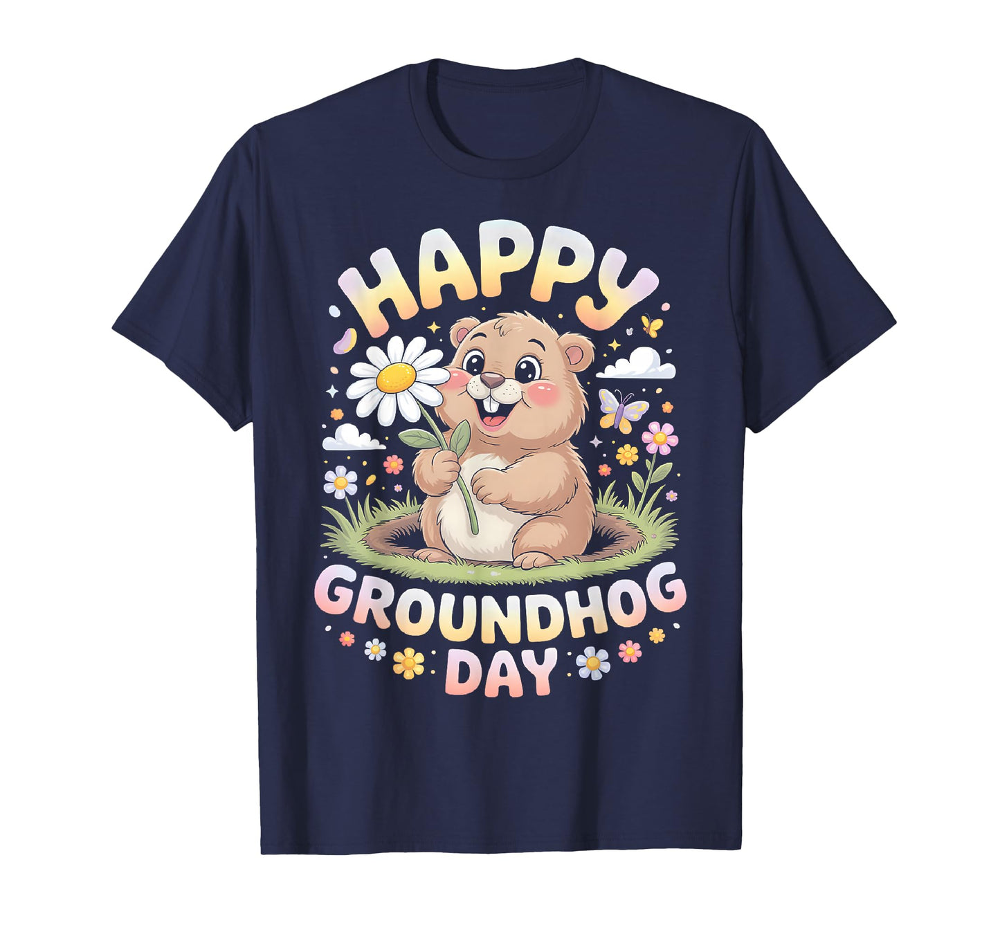Happy Groundhog Day 2026 Cute Groundhog with Flower T-Shirt