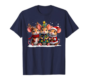 Retro Christmas Mice Santa Reindeer Animal Lover T-Shirt