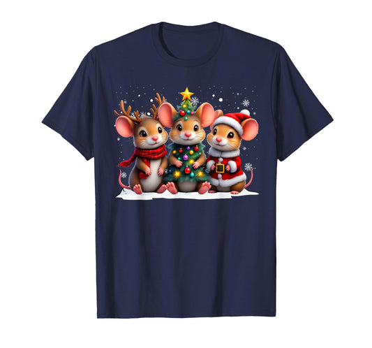 Retro Christmas Mice Santa Reindeer Animal Lover T-Shirt