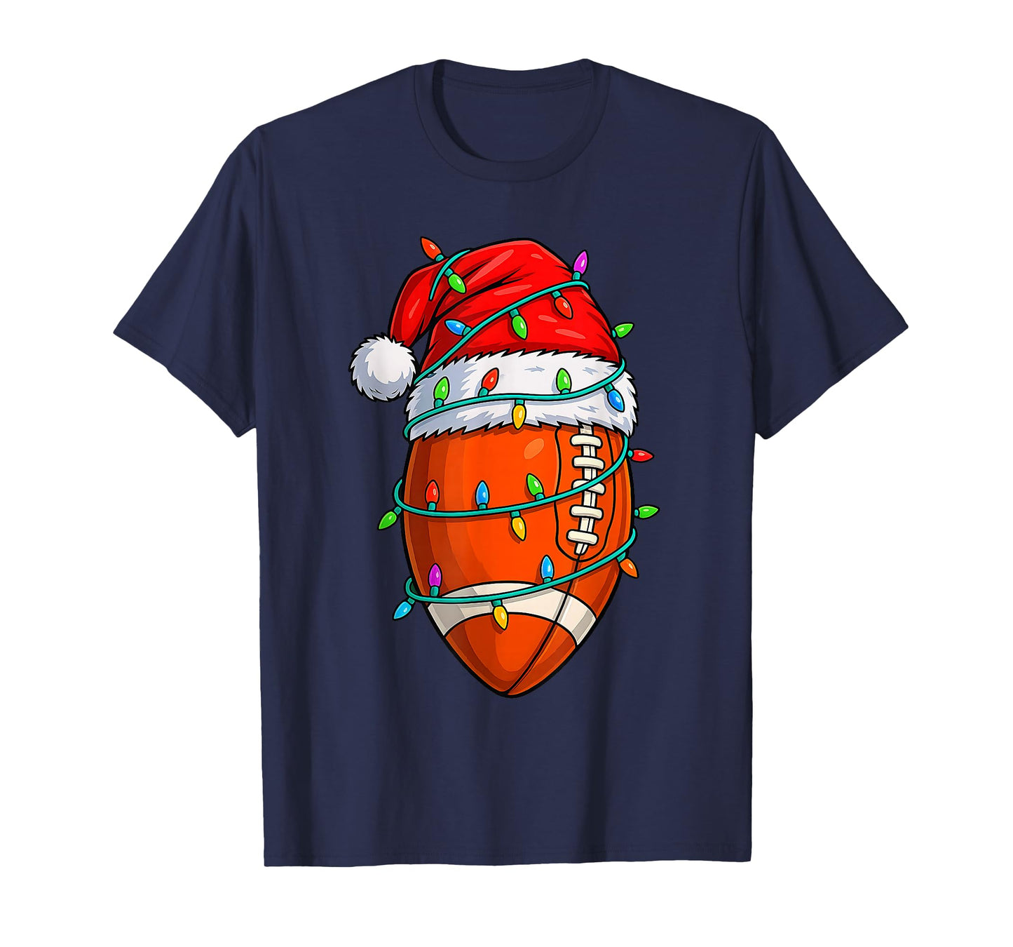Christmas Football Player Santa Hat Xmas Lights Funny Sports T-Shirt