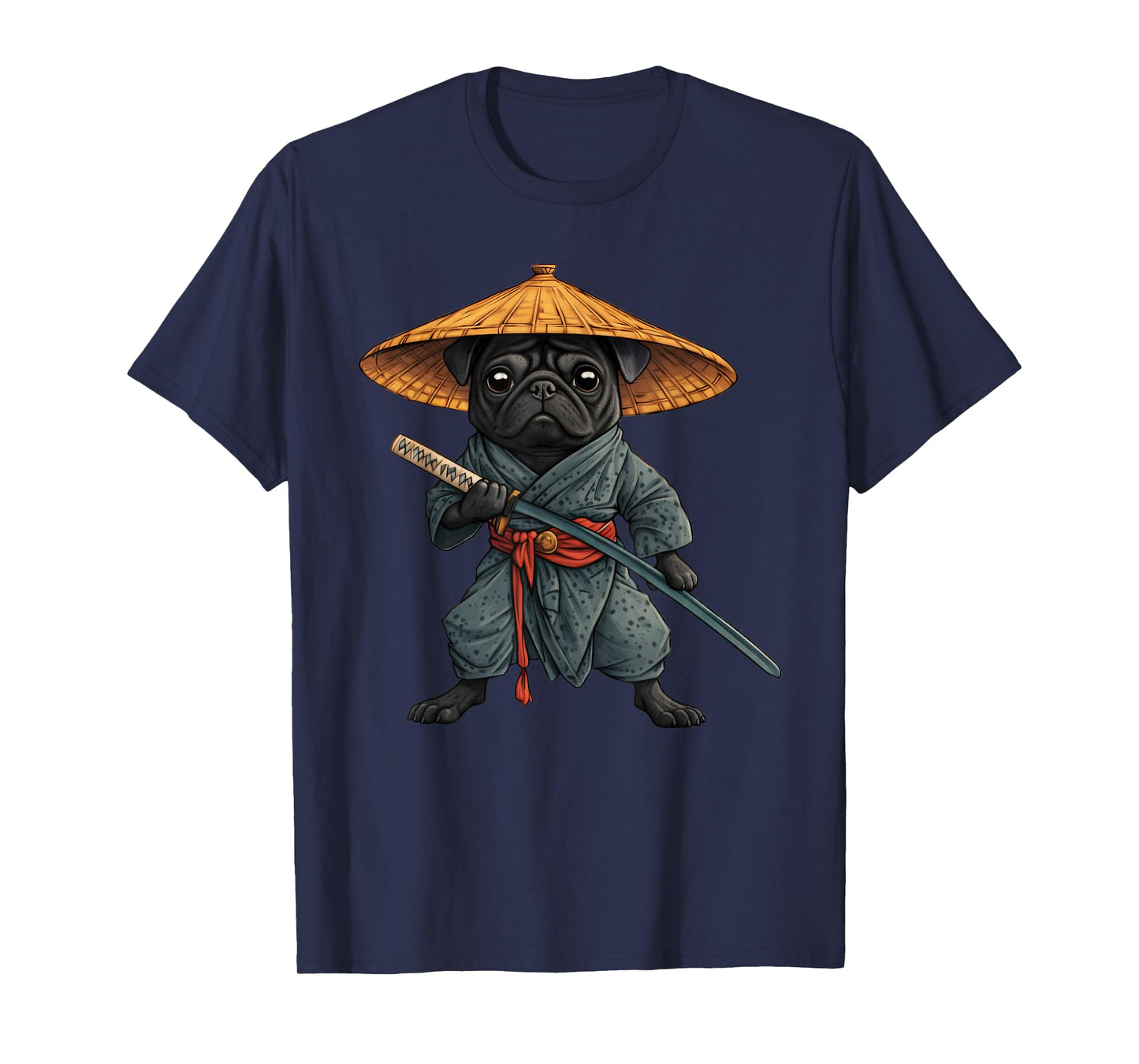 Black Pug Samurai Art Japanese Vintage T-Shirt