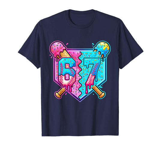 Baseball Drip Number 67 Player Ice Cream Drip 67th Birthday T-Shirt
