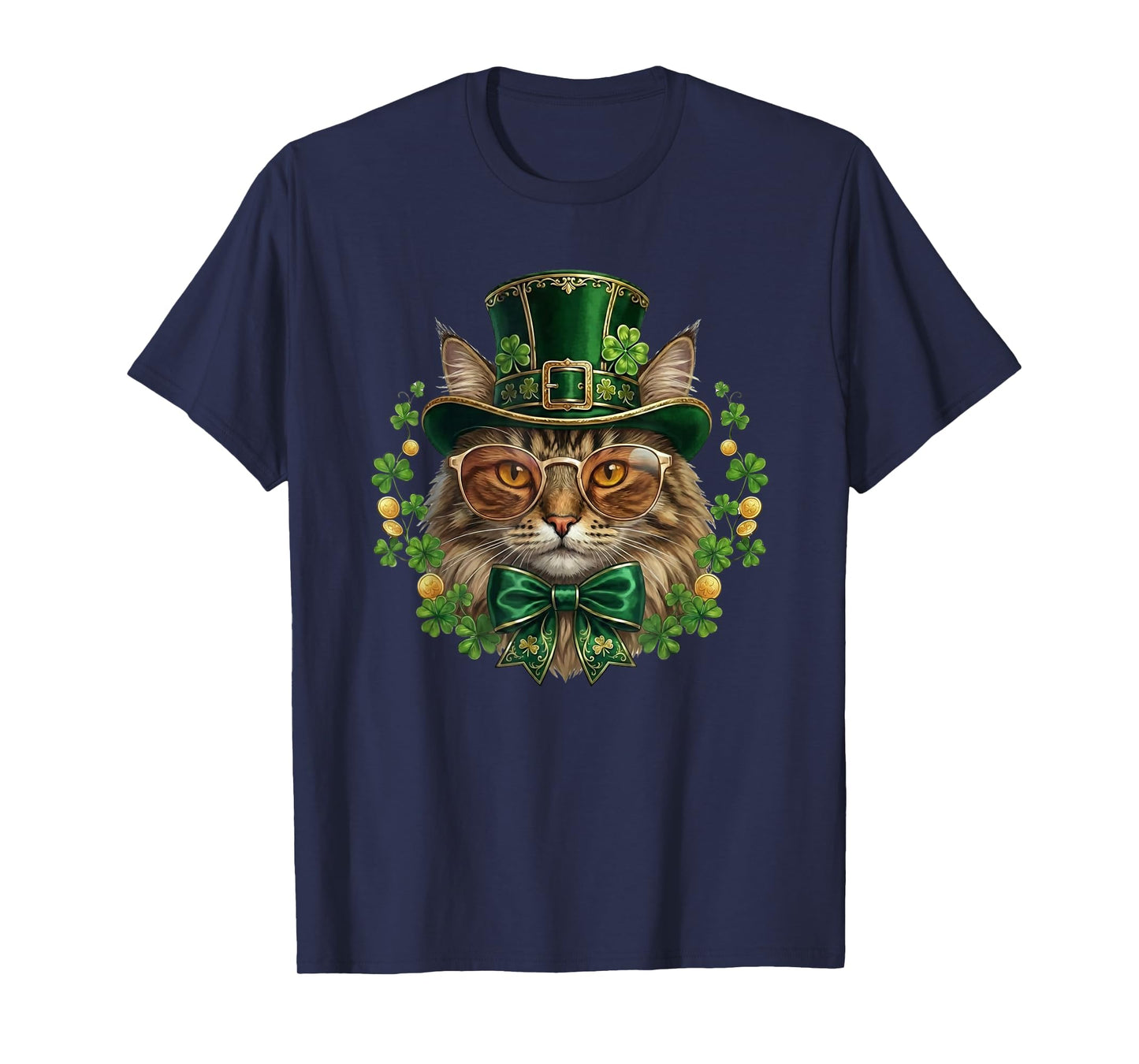 Norwegian Forest Cat Leprechaun Hat Glasses St Patricks Day T-Shirt