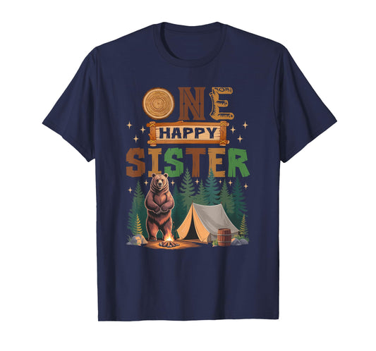One Happy Sister Camper 1St Birthday Camping Bear T-Shirt