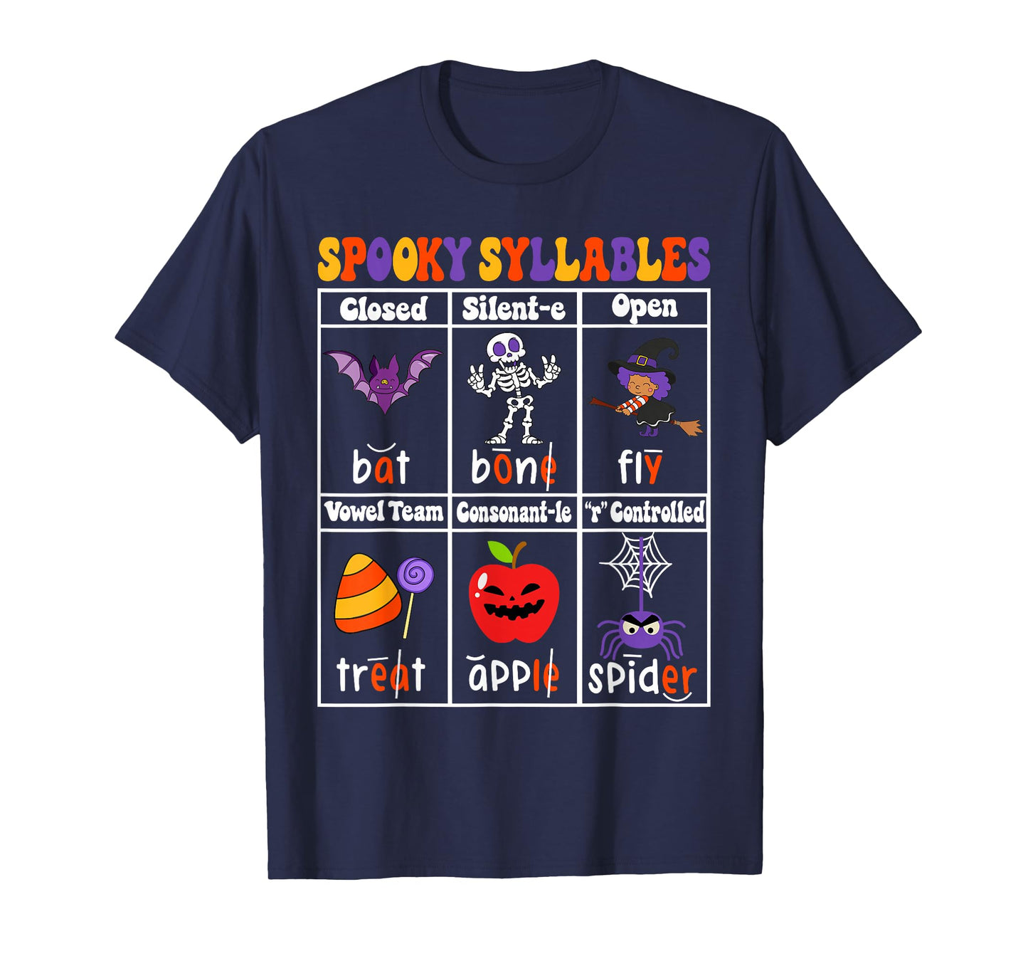 Spooky Syllables Teacher Funny Halloween Educational Kids T-Shirt