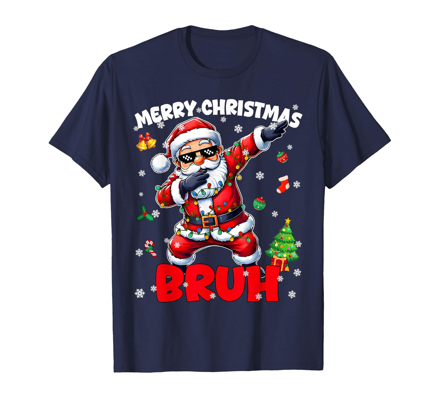 Merry Christmas Bruh Funny Santa Christmas PJs Men Boys Kids T-Shirt