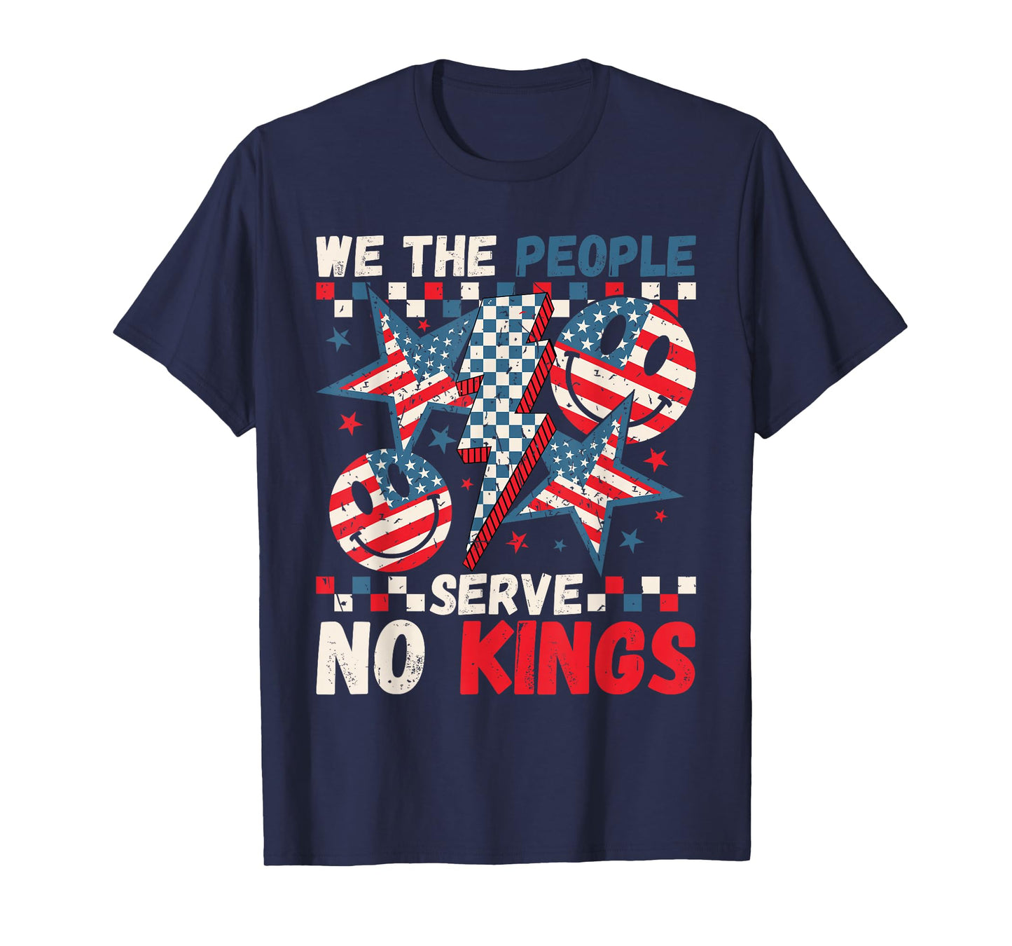 We The People Serve No Kings Checkered Bolt American T-Shirt