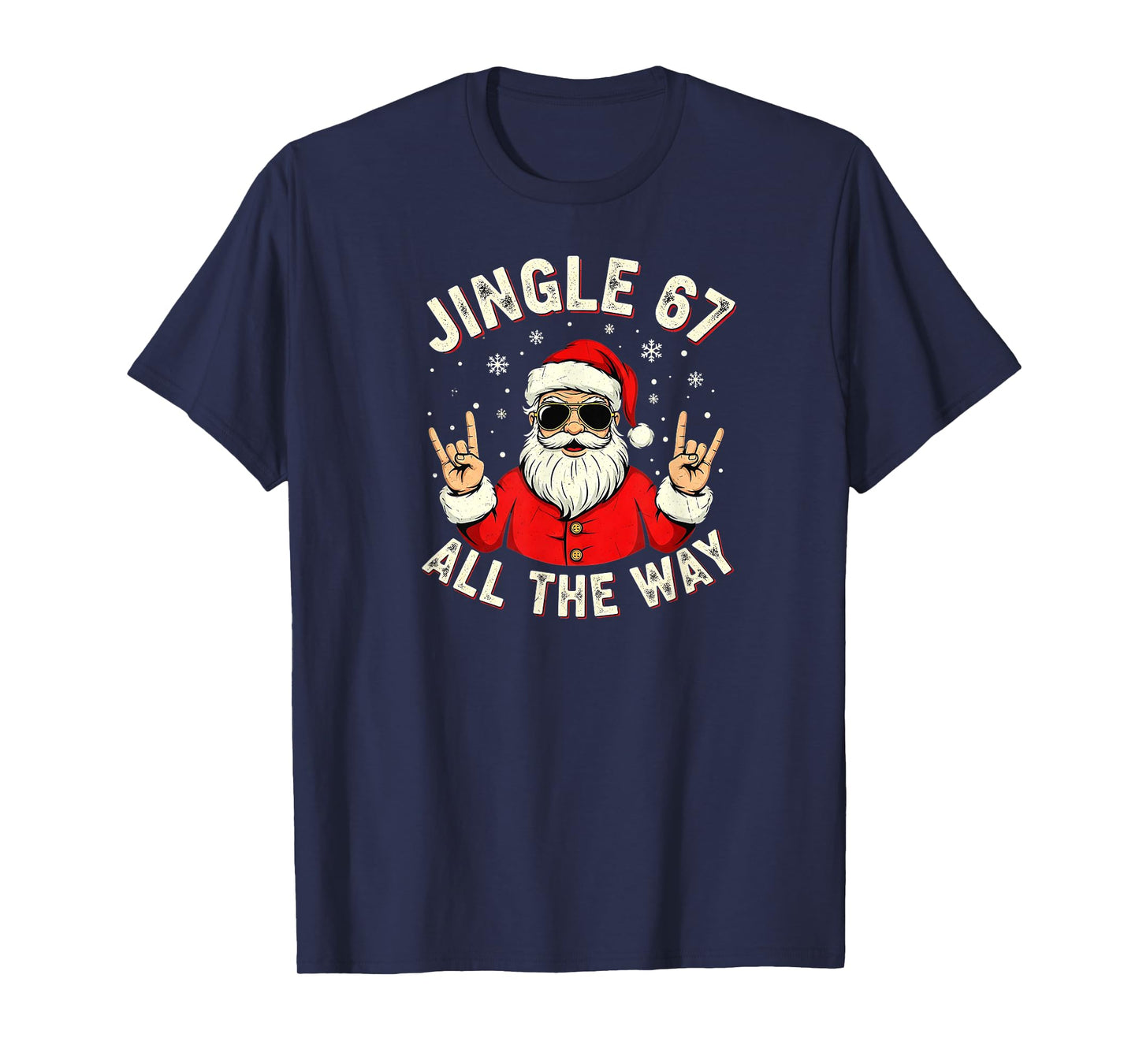 Funny Christmas Six Seven Santa Rock n' Roll Hands Meme T-Shirt