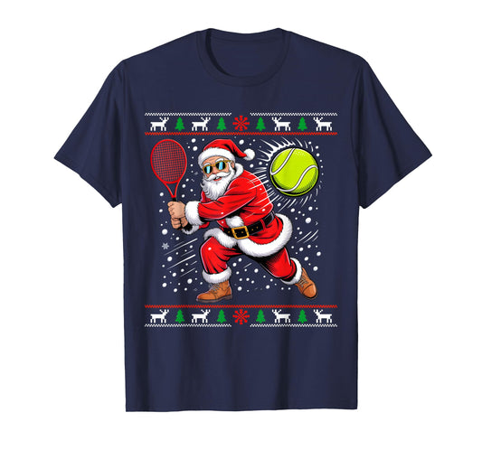 Santa Tennis Player Christmas Xmas Funny Holiday Men Women T-Shirt