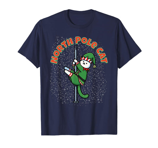 Funny Cat Pole Dance Elf Costume Christmas Holiday Cute Joke T-Shirt