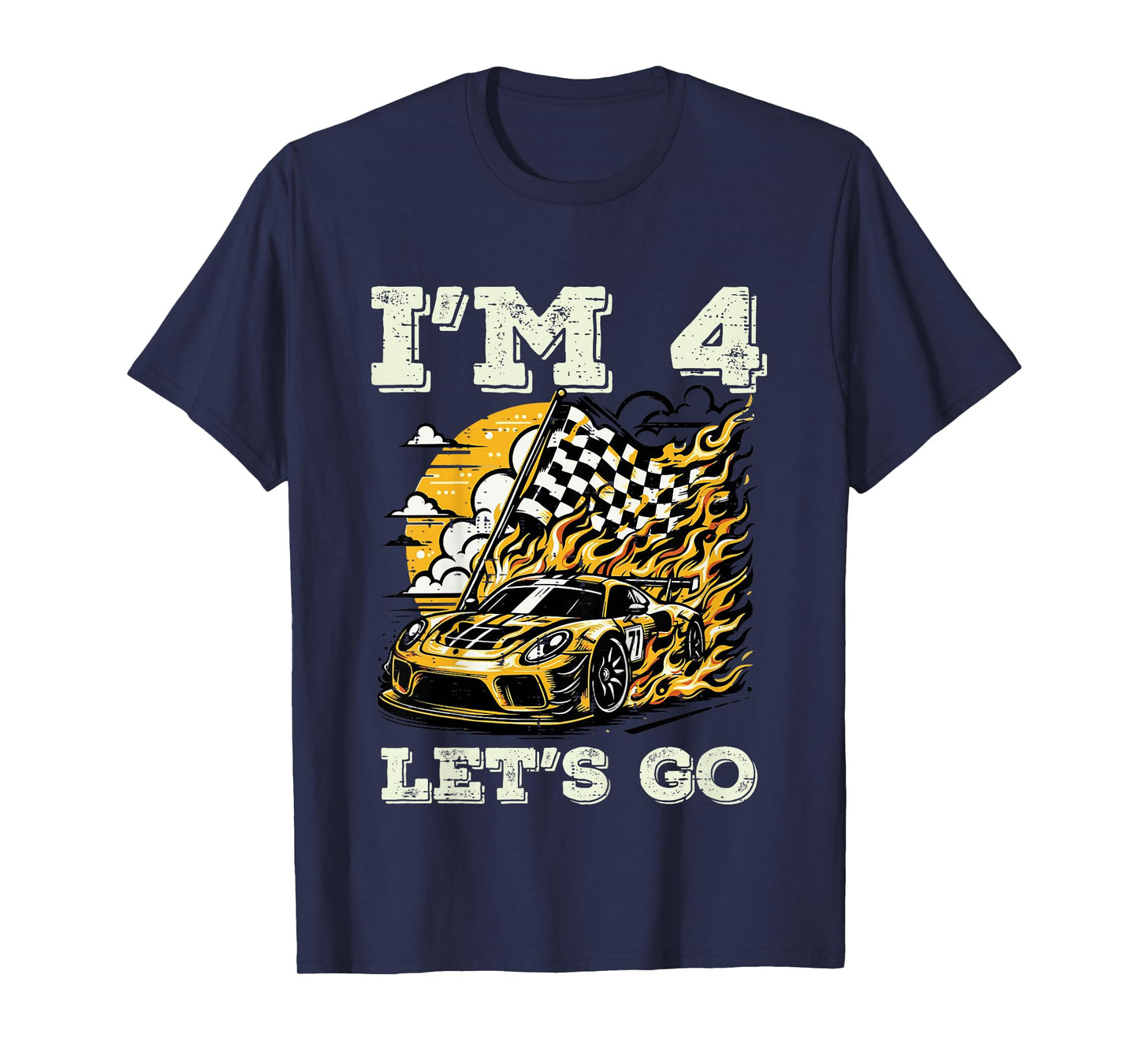 Kids 4th Birthday Race Car Flag Im 4 Years Old Bday Boys Kids T-Shirt