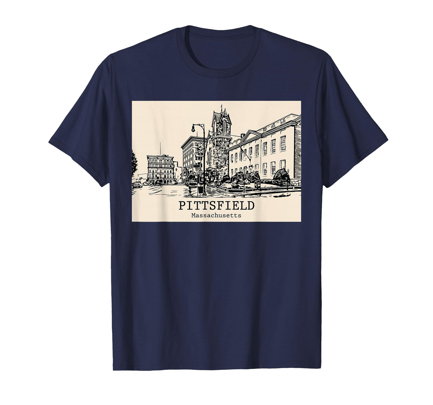 Pittsfield Massachusetts Vintage Streetscape Drawing T-Shirt